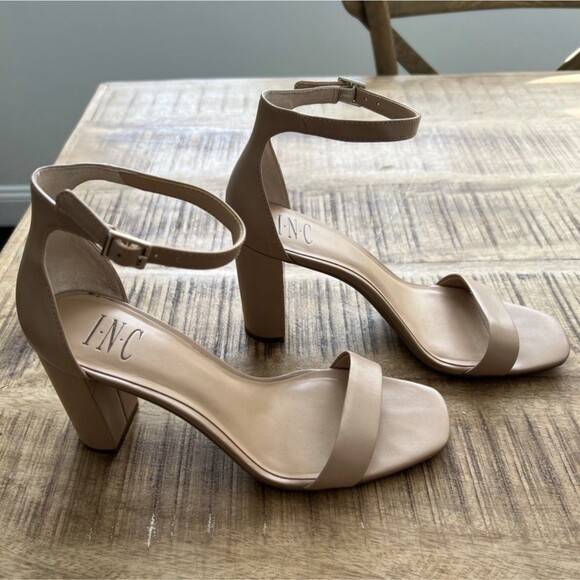 INC Lexini Block Heel Beige Ankle Strap Buckle Sandal Shoes Women's Size 8.5 - Picture 4 of 8
